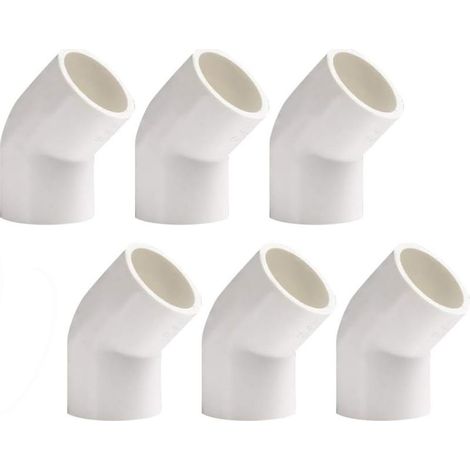 Raccords de plomberie sous pression - Lot de 6 coudes à 45° de 20 mm de diamètre, raccords de tuyauterie en PVC, adaptateurs, connecteurs blancs (1/5)