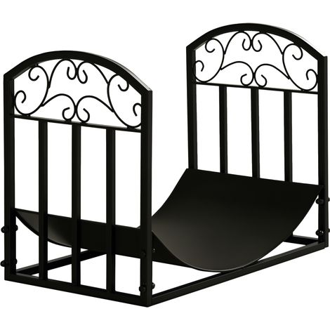 Beyamis Metallregal für den Innen- und Außenbereich mit gebogenem Ablageboden, bis zu 60 kg Holz, Schwarz, 60,5 x 36 x 46,5 cm