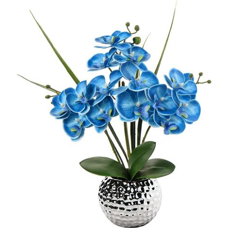 Kunstblume Orchidee Blau Phalaenopsis Deko Höhe 49 cm im Keramiktopf (1/5)