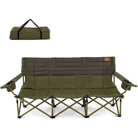 Silla de camping de 3 plazas 194 x 69 x 82 cm con reposabrazos ajustables y portavasos de metal verde 200011150
