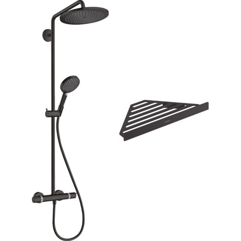 HANSGROHE Columna de ducha termostática Croma Select S 280 negro mate + tableta AddStoris
