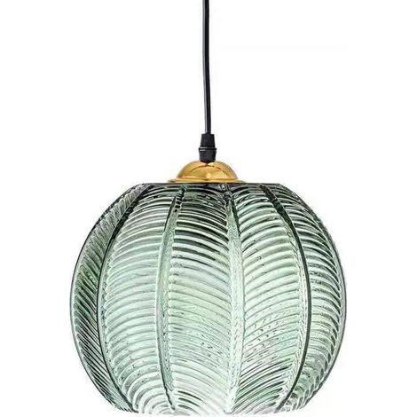 Luminaire suspendu en verre nervuré vert Lustre citrouille moderne avec abat-jour Globe E27 Base 1 lumière réglable plafonnier suspendu suspendu pour îlot de cuisine chambre salle à manger (1/5)