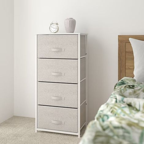 TrAdE Shop Traesio - Mobiletto Multiuso Con 4 Cassetti In Tessuto Beige Design Salvaspazio Casa H94x30x45cm - (1/3)