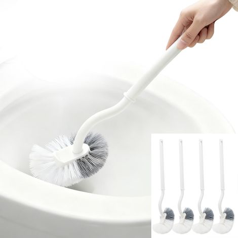 4 PCS Brosse Toilettes WC avec 4 Crochets, Brosse de Toilette Courbée Nylon Durable pour Nettoyage en Profondeur 360°, Toilet Brush Hygiénique pour Salle de Bain et Toilettes