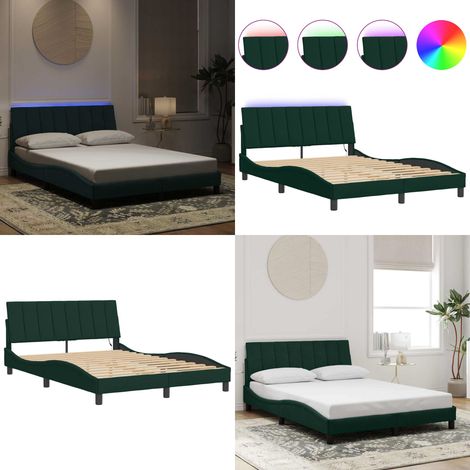 Bettgestell mit LED-Leuchten Dunkelgrün 140x190 cm Samt - Samtsofa - Bettrahmen - Doppelbett - Boxspringbett - LED Beleuchtung - Home & Living