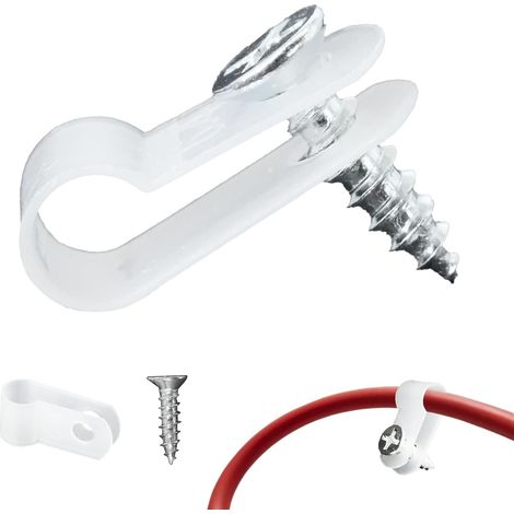 100 Pièces R-Clips En Nylon Blanc De Retenue Réutilisable Avec Vis 6,35 mm Pour Gestion De Câbles Et Fils, Organisation En Intérieur Extérieur Terrasse Bureau Événement Décoration (1/5)