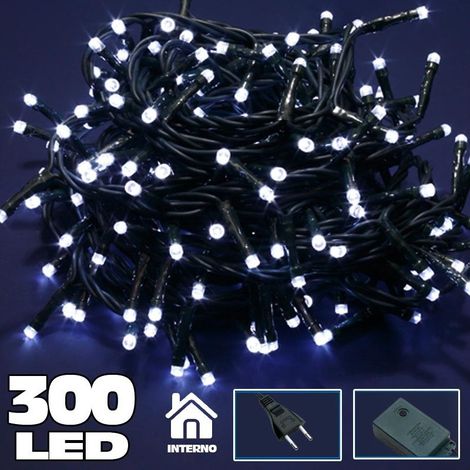 TrAdE Shop Traesio - Catena Luminosa 300 Luci Led Lucciole Bianco Freddo Con Controller 8 Funzioni -