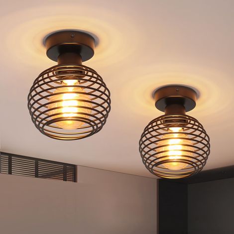 Lot de 2 plafonniers vintage, Plafonniers industriels en métal, Lustre creux noir, lustre de plafond d'allée pour salon, balcon, cuisine, chambre (1/5)