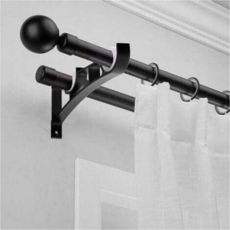 Support Tringle À Rideau Double - Aluminium Noir - Compatible 25 À 28 Mm - Charge Max 50 Kg - Pour Intérieur (1/5)