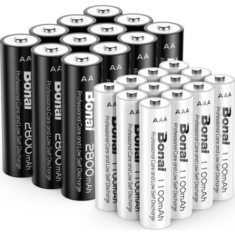 Piles Rechargeables AA et AAA (Lot de 24, 12AA + 12AAA) - Pack Mixte NiMH 1,2V Haute Capacité 2800/1100 mAh 1200 Cycles, Faible Autodécharge, Idéal pour Tous Les Appareils de la Maison (1/5)