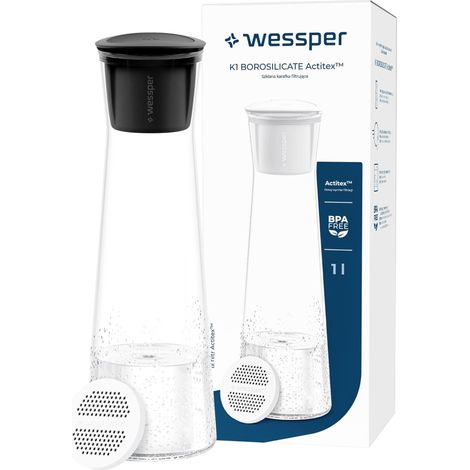 carafe filtrante verre 1L, avec cartouche Disc – Noir (1/5)