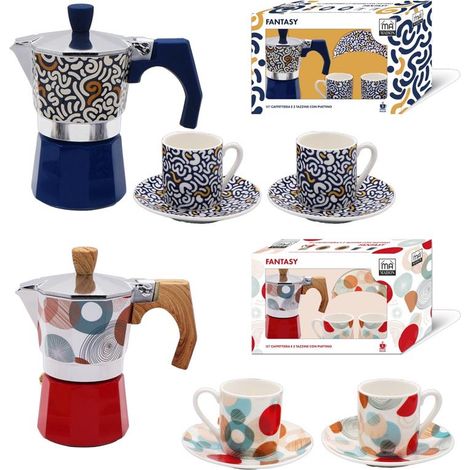 MA MAISON SET CAFFETTIERA + 2 TAZZINE CON PIATTINO MODELLO FANTASY COLORI ASSORTITI (1/3)