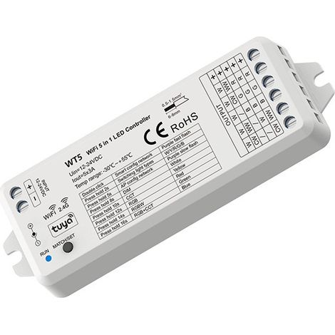 WT5 5-in-1 WiFi-RF LED Controller (Tuya app), 12-24V, 5 channels 3A