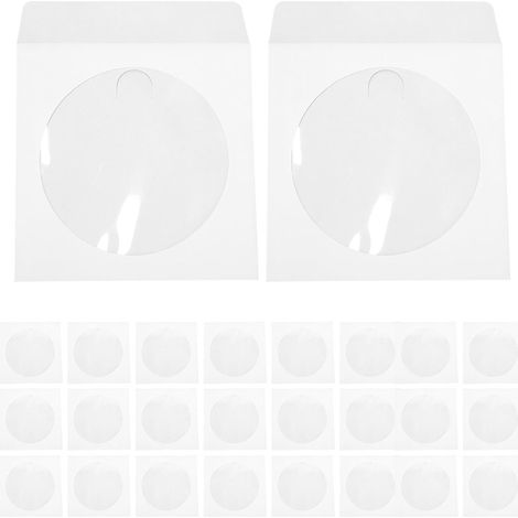 100 Pochettes en Papier Blanc 100 Pièces pour CD et DVD, Étuis de Rangement Pratiques et Compacts pour Bureau et Usage Professionnel (1/5)