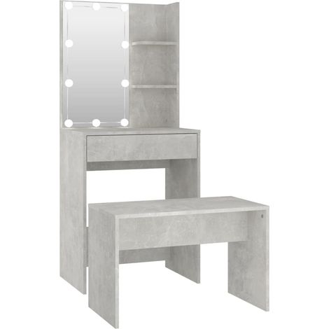 Tocador mesa de maquillaje taburete de diseño mueble de dormitorio con LED 60 x 40 x 140 cm madera contrachapada gris 020006407