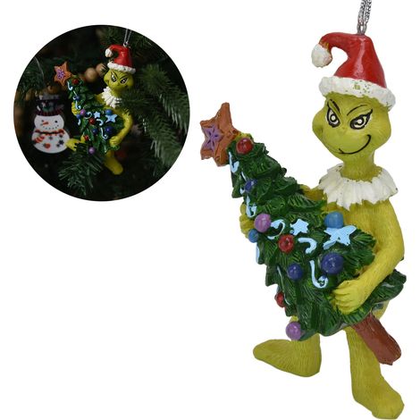 Ornement de Noël Grinch, monstre vert, en résine, tenant un sapin de Noël (1/5)