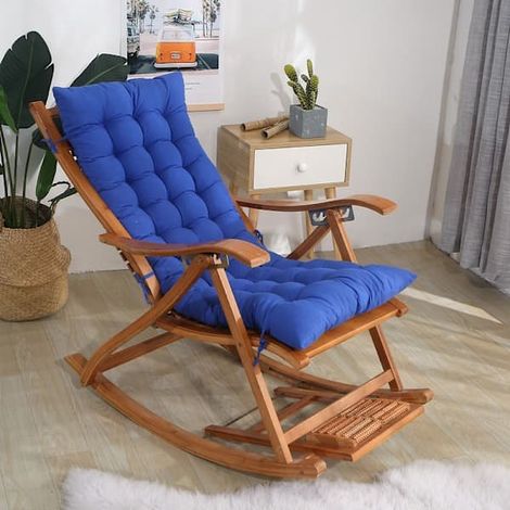 Long transat pliant chaise à bascule coussin en coton coussin en peluche coussin pour chaise en bambou [J] Bleu - couleur (1/4)