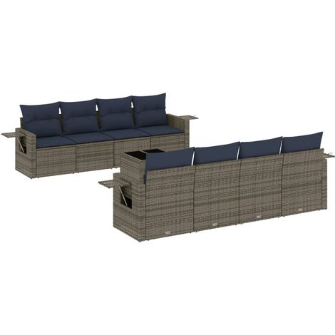 Maison Exclusive - 9-teiliges Gartensofa-Set mit Kissen, grau, Po (1/5)