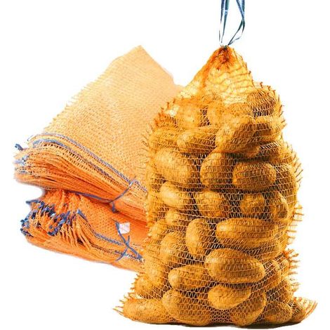 Lot de 100 sacs filets Raschel 2,5 kg – Cordon de serrage jaune – Très résistant aux déchirures – Pour stockage fruits et légumes