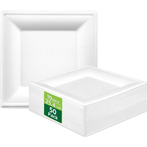 assiette carrée en carton jetable anniversaire, solide grande assiette carree 25x25 cm, assiettes papier blanche présentation, vaisselle jetable pour anniversaire noël mariage de 50 pièces (1/5)