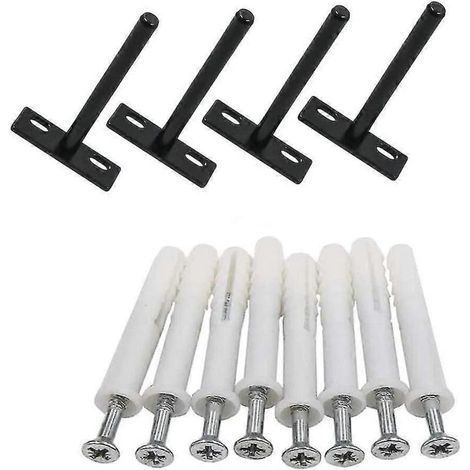 Set of 4 floating shelf brackets, 10 mm thick, for wall mounting, with 8 screws and 60 mm expansion plugs. - AquaForge (1/4)