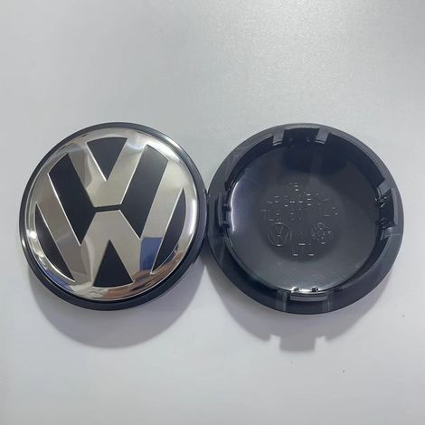 Cache-moyeu de roue compatible Volkswagen VW avec logo Wolfsburg, emblème central jante bombé noir 70 mm, pour Golf Passat Touran Tiguan, lot de 4 pièces (1/2)