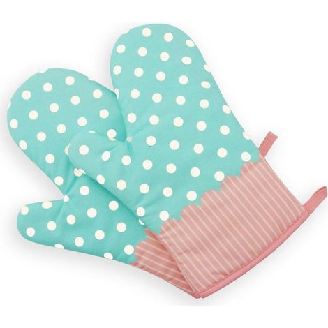 paio di guanti da forno resistenti al calore, con imbottitura spessa resistente al calore e isolante, in misto cotone-poliestere. (1/3)