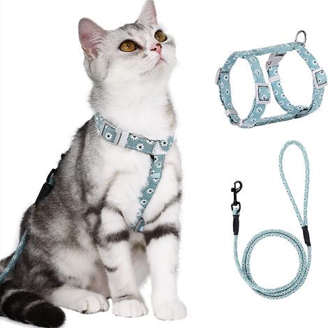 Harnais pour chat à motif floral avec laisse ronde et sangle de poitrine réglable anti-fugue. Convient aux chats de petite et moyenne taille. (1/5)
