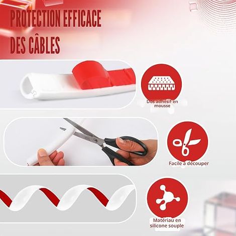 Self Adhesive Silicone Cable Cover Cable Duct Self-Adhesive Home Office White 15 mm x 10 mm (1/4)