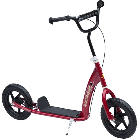 Trottinette enfant 30 cm - Guidon réglable, frein, béquille, acier, dès 5 ans - Rouge (1/5)