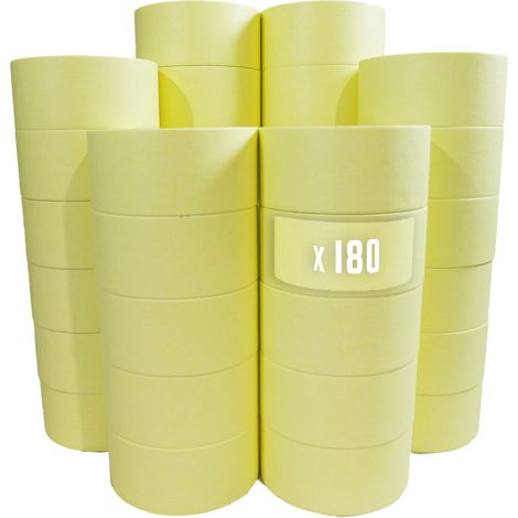 Lote de 180 Cintas adhesivas de enmascarar 50 mm x 50 m hasta 80° - Rollo de enmascarar para pintar TECPLAST