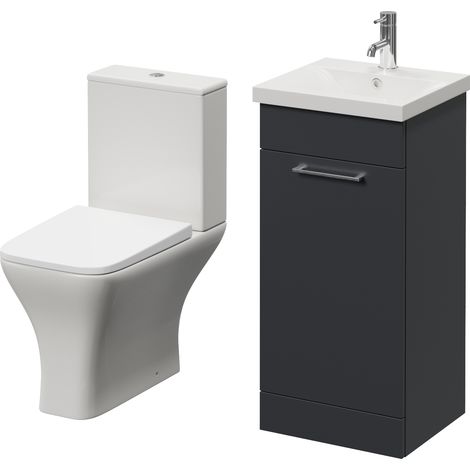 Napoli 390 Gloss Grey 400mm Single Door Vanity Unit and Kingston Toilet Suite with Glide Basin - 400mm - Chrome 160mm Handle