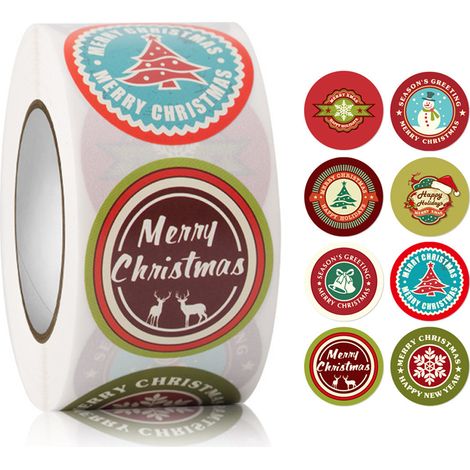 1 Rouleau Autocollants Noël, Format Rond, Décoration Cadeaux, Fermeture Enveloppes, Sacs (1/5)