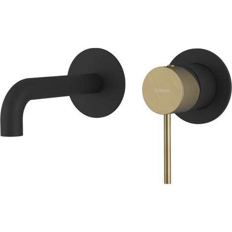 ULTRASAN Mitigeur lavabo 2 trous à encastrer, bec 15cm, noir mat/or mat (1/2)