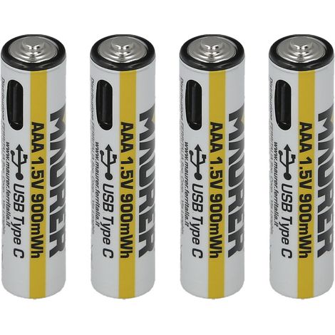 BATTERIE MAURER RICARICABILI USB MINISTILO """900MWH""" (BL.4PZ.) (1/5)