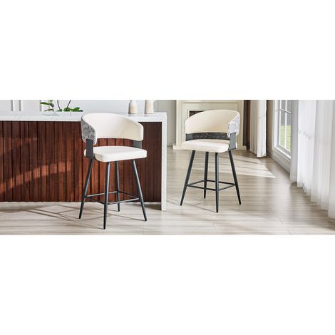 Lot de 2 tabourets de bar 52x46,5x94,5 cm en similicuir blanc avec dossier, pour cuisine stable (1/5)