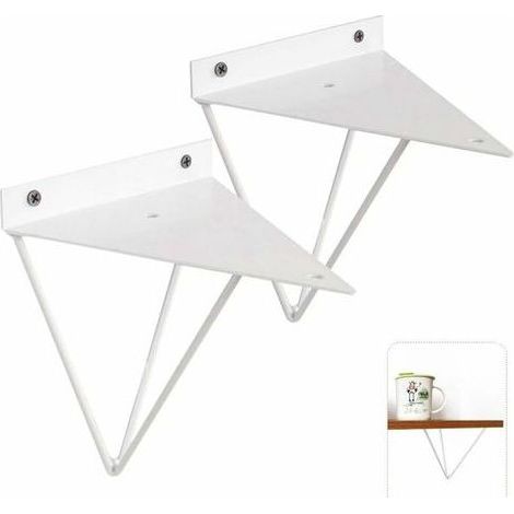 DBBEGK Vintage Triangle Support 2PCS Or/Blanc/Noir Support d'étagère Métal Mural Décoratif en Fer Forgé Support d'étagère pour Salle de Bain, Cuisine, Hôtel, Bar, blanc, Mounting plate thick 1.2MM (1/5)