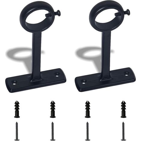 2 supports de tringle à rideaux, fixation de tringle à rideaux, support de tringle à rideaux mural et plafond, noir
