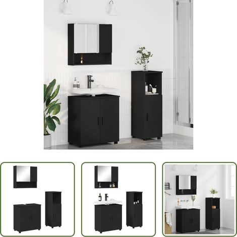 Spiegelschrank - Badezimmermöbel-Set 3 pcs Schwarz Holzwerkstoff & Metall (1/5)