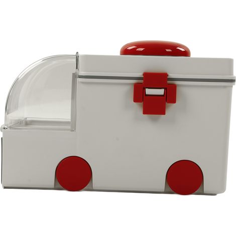 Boîte à médicaments en forme d'ambulance mignonne, grande capacité à double couche avec poignée portable grise (1/5)