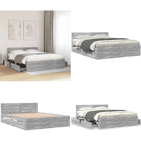 vidaXL Bettgestell mit Kopfteil Grau Sonoma 160x200 cm Holzwerkstoff (1/5)