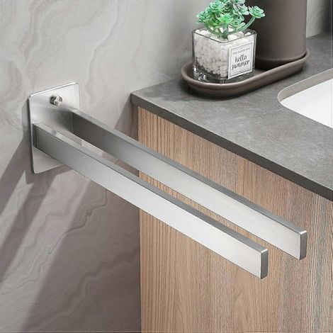 Porte-serviettes double mural en acier inoxydable 304 brossé argenté pour salle de bain et cuisine (1/5)