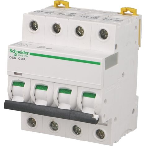 Schneider Electric – Disjoncteur tétrapolaire 2A – Courbe C – 50kA – Bornes à vis – Compatible peignes 18mm – 4 modules – NF