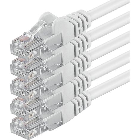 5x 1m Câble Réseau Cat6 Cat 6 - RJ45 Ethernet LAN DSL Routeur Modem - Blanc (1/5)