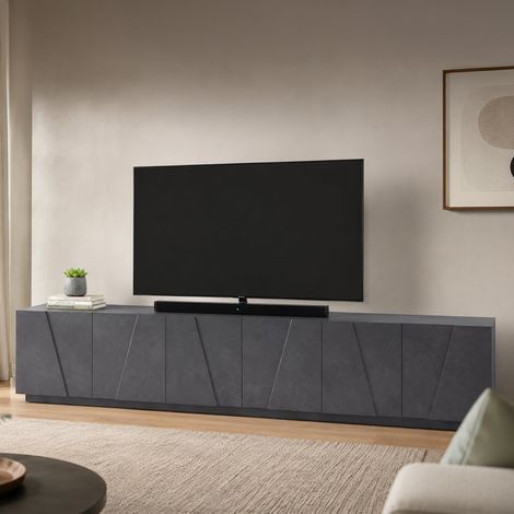 Dmora - Fernsehschrank Dgil, Niedriges Sideboard für Wohnzimmer, Sockel für TV-Möbel, 100 % Made in Italy, cm 244x44h46, Schiefer (1/5)
