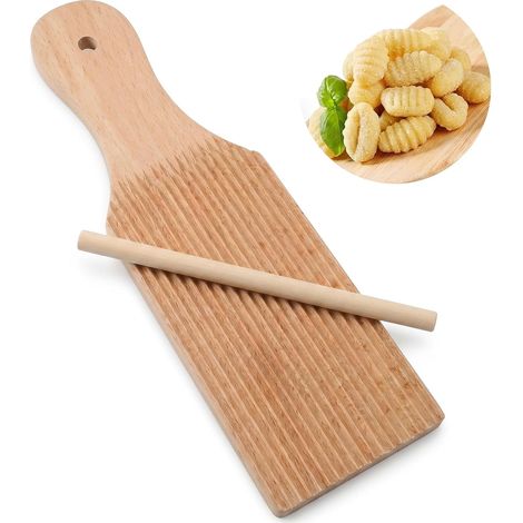 Set Planche à Gnocchi avec Rouleau en Bois de Hêtre, Moule à Pâtes Rainuré pour Gnocchis Macaronis Tortellini, Ustensile de Cuisine pour Pâtes Maison (1/5)