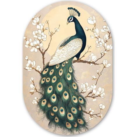 LE TABLEAU Paon - Branche - Fleurs Décoration Murale 40x60 cm (1/4)
