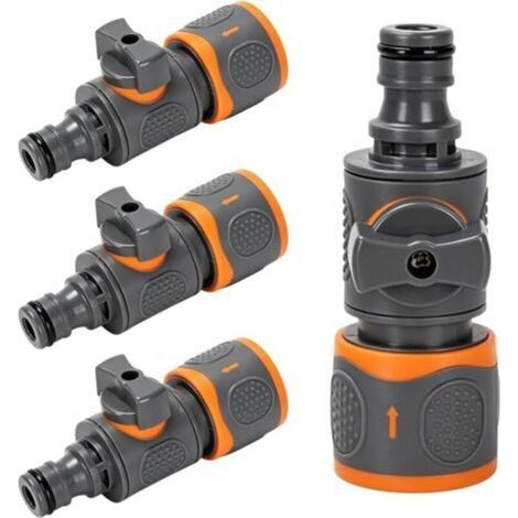 Garden Hose Connector Set of 4 with 1/2" Regulating Valve for Stepless Regulation and Shutoff of Water Flow, Quick Connect for Car Washing, Watering and Raining (1/5)