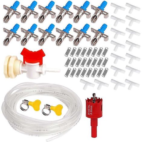 Kit d'abreuvoirs à tétines pour lapins avec système d'arrosage automatique, 12 abreuvoirs, tuyau de 7 m et outils d'installation (1/3)
