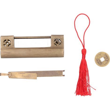 Ensemble de cadenas en cuivre - Style antique vintage - Cadenas Archaize Serrure à clé - avec matériel de clé - Simple avec pièce antique + gland - pour armoire de boîte à bijoux cadeau (1/5)
